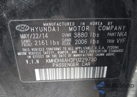 2015 Hyundai Elantra Se/Sport/Limited из США, поврежденный, VIN KMHDH4AH3FU229730